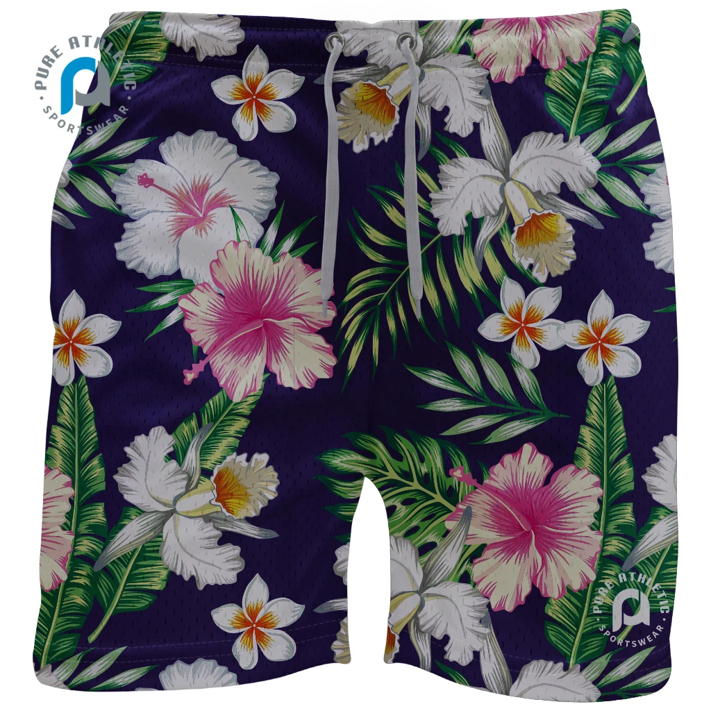 PURE Custom Purple Tropical Floral Polyester Mesh Shorts