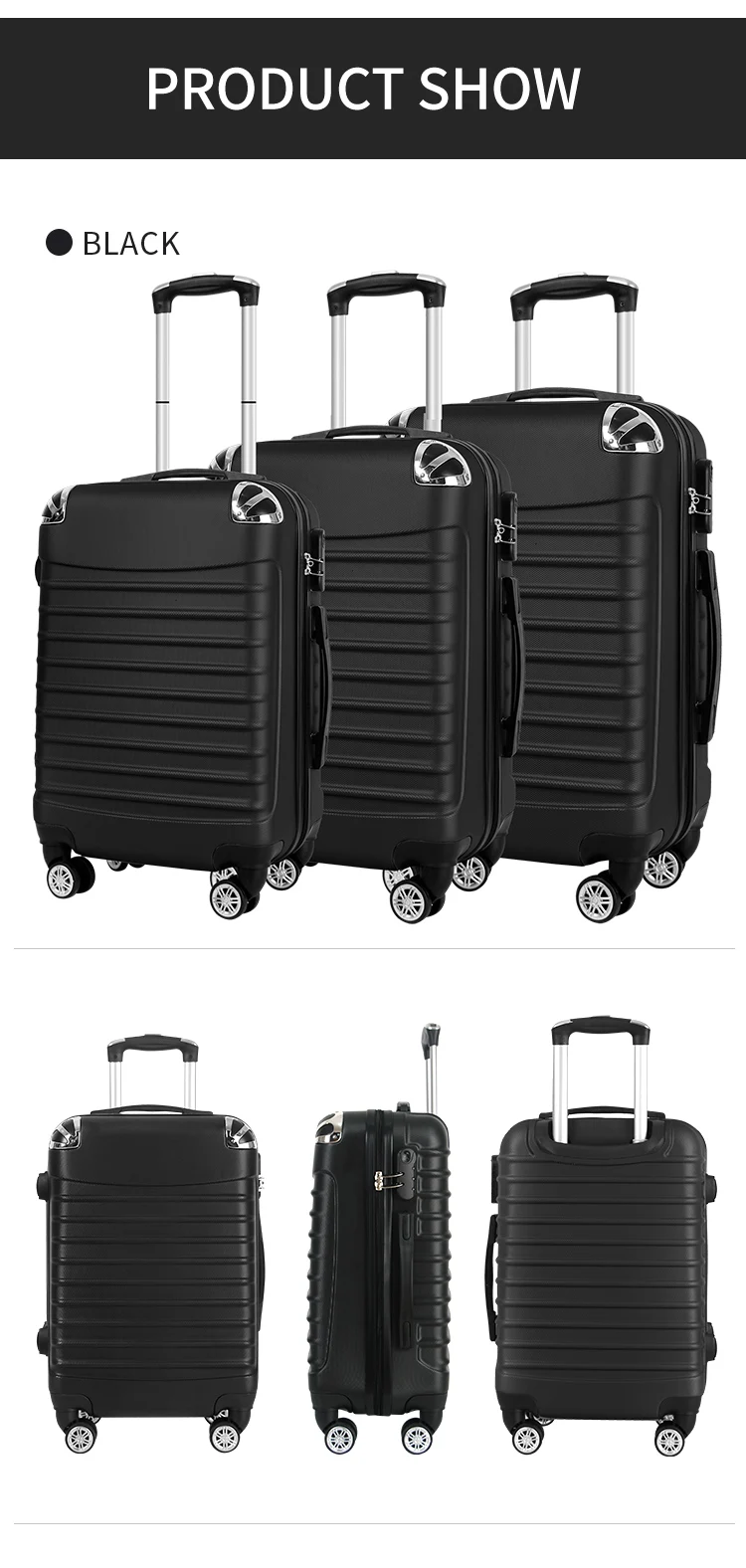Hard Shell Abs Travel Carryon Luggage Trolley Suitcase Set With 4