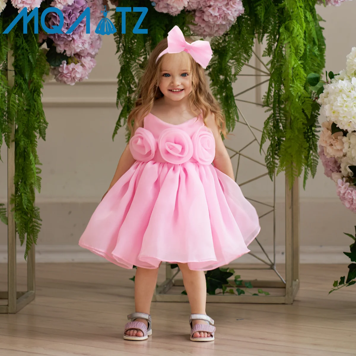 MQATZ Summer Satin Princess Dress Toddler Girls Formal Style Flower Wedding  Performance Costume with Puff Skirt