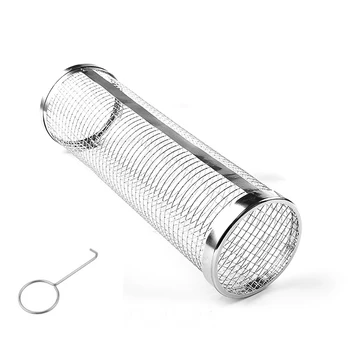 12" Stainless Steel 304 BBQ Grilling Basket 2PCS Rolling Mesh and Hook Set BBQ Accessories Skewers Metal Rolling Vegetable Grill