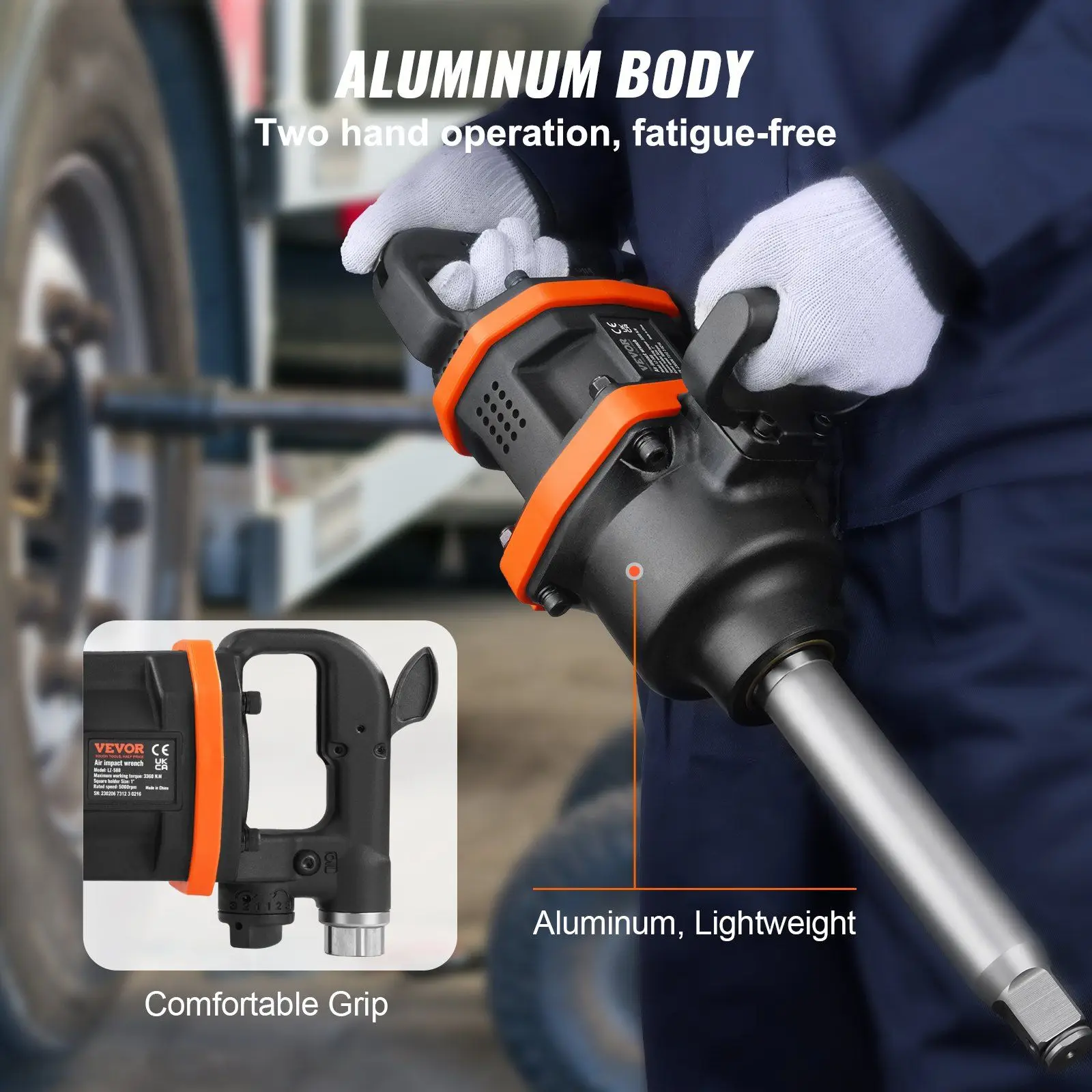 DB Wholesale 1 Inch Twin Hammer Air Impact Wrench 3160 Ft-lbs High Reverse Torque Output 8 Inch Extended Pneumatic Impact Gun - Image 3