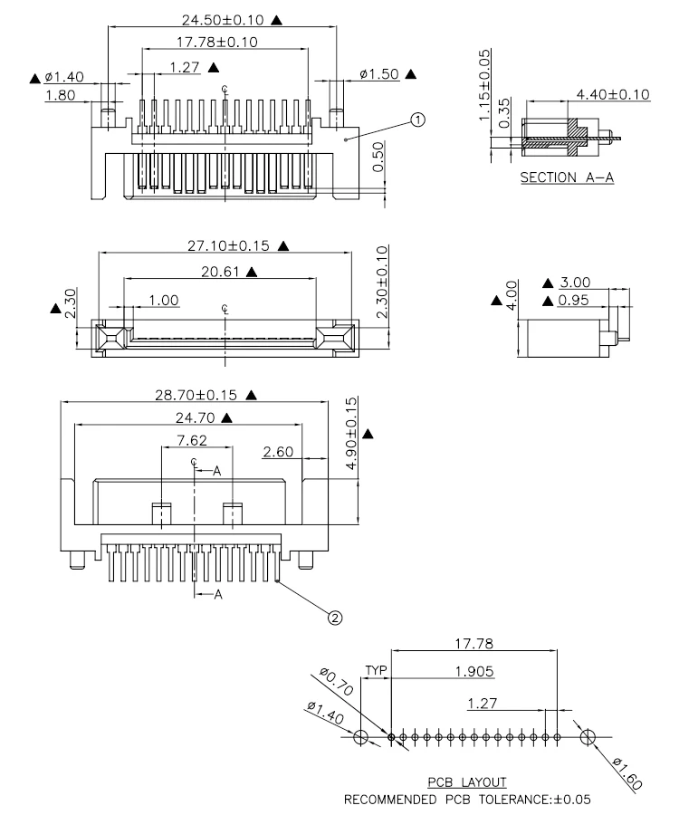 High Quality Sata Power PCB Connector 180Degree Dip SATA 15P Male Connector