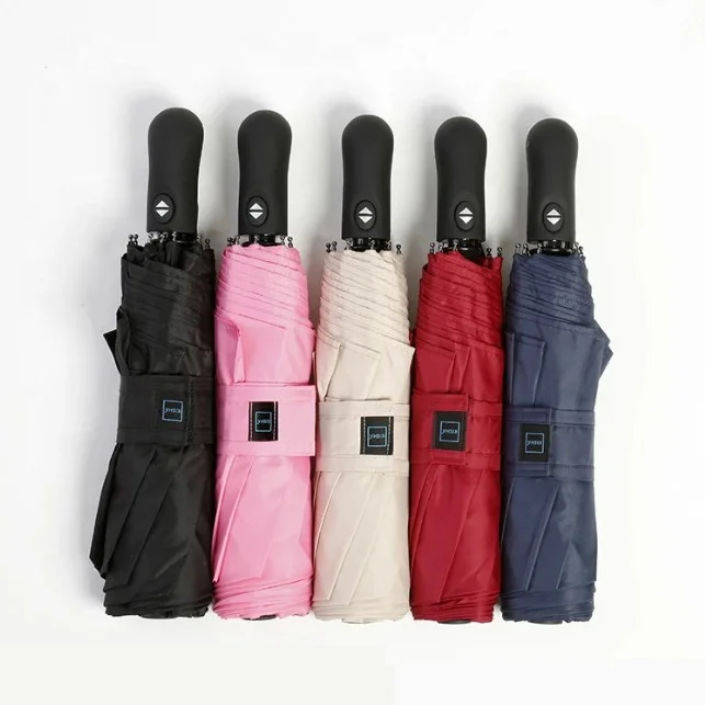 Full Automatic 9 Ribs 3 Fold Compact Multi Color Foldable Compact  Promotional Gift Travel Customize Logo Umbrella Windproof OEM