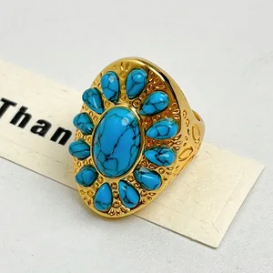 Factory Wholesale Jewelry Real Gold Plated Antique Turquoise Custom Stone Ring