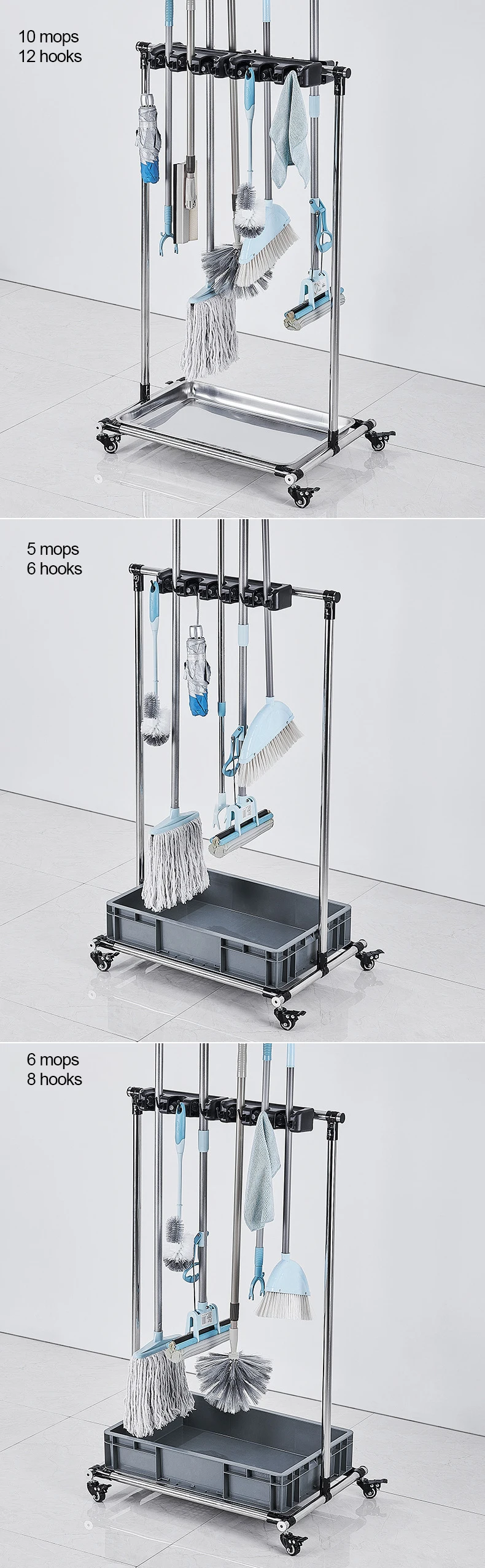 Stainless Steel Mop Storage Racks - Durable & Versatile