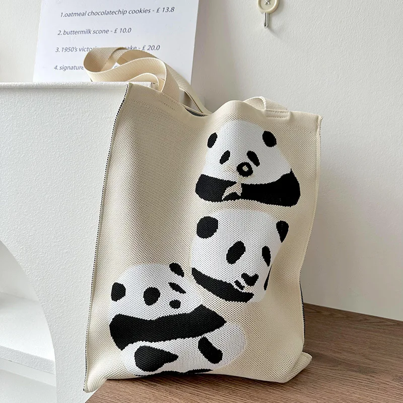 Washable Soft Durable Casual Chic Tote Bag Fly Knitting Tote Small Size Open Closure Polyester Knitted Fabric Bag