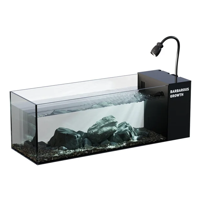 2025 New Ultra-Clear Glass Rectangular Desktop Tank Gold Crystal Side-Filter Self-Circulating Office Tea Table Aquarium Box