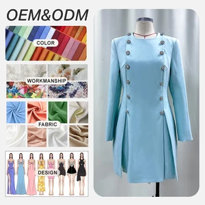 Wholesale Custom Womens Long Sleeve Summer Dress Slim Button Blue Mini Dress Women Lady Elegant Party Clothing-manufacturers