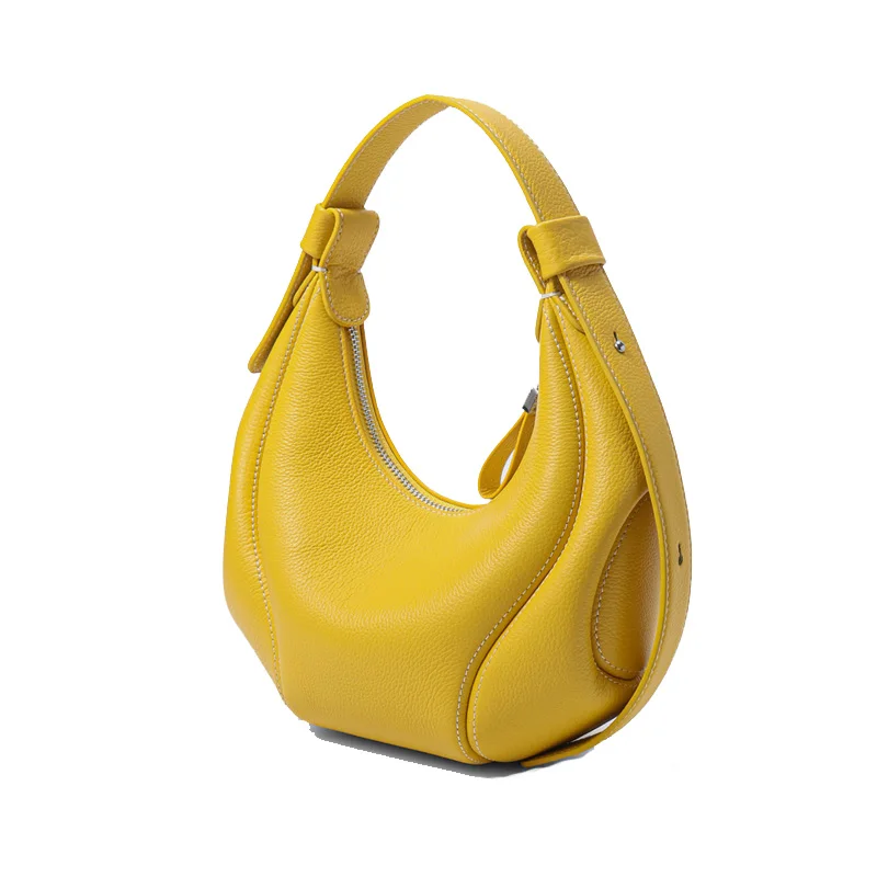 Luxury Womens Yellow Brown Designer Shoulder Bag Genuine Leather