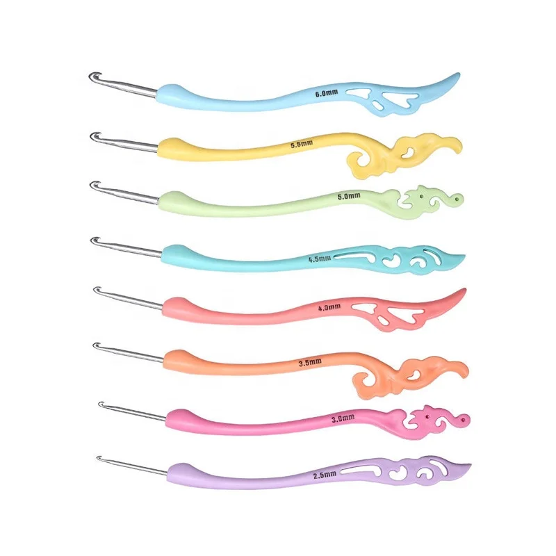 Looen Soft Colorful Plastic Handle Sewing Tools Fashion Weave Craft Yarn Aluminum Crochet Hook Smooth Ergonomic Knitting Needles