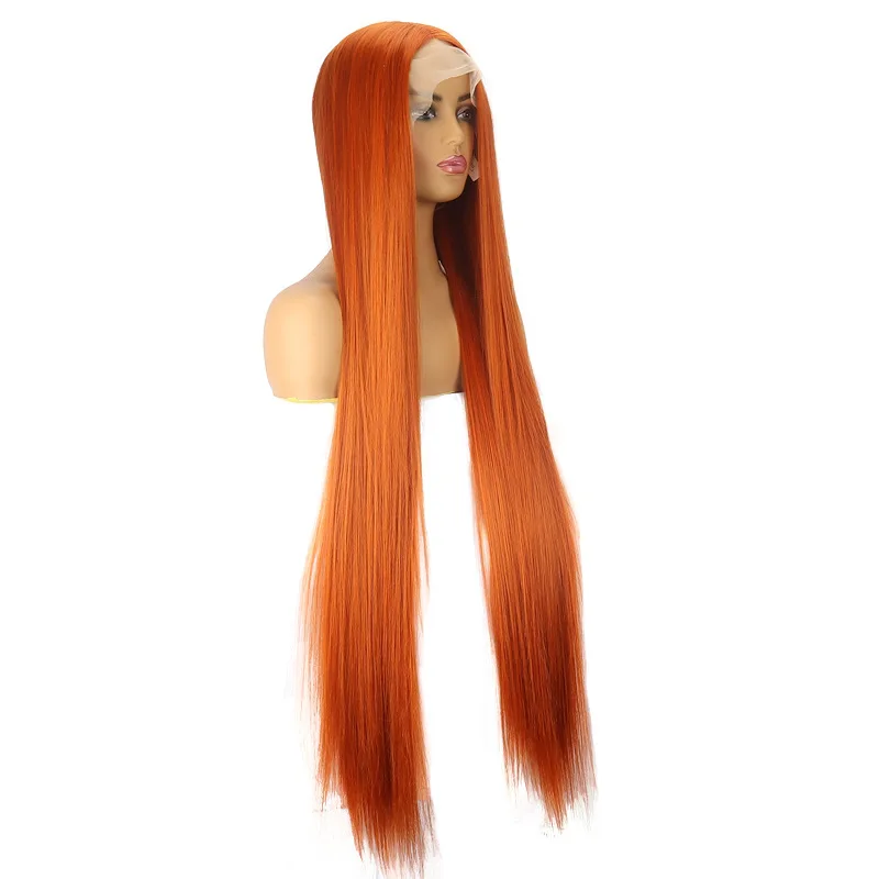 Synthetic Lace Front Wig For Black Women Orange Color Long Straight