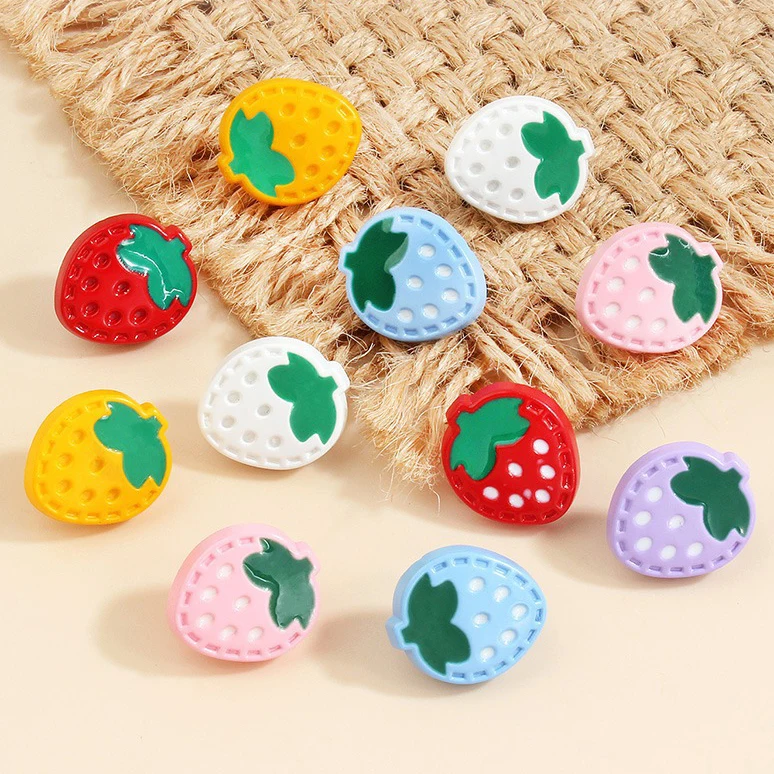 Cute Cartoon Decorative Colorful Strawberry Shaped Button For Kids Coat