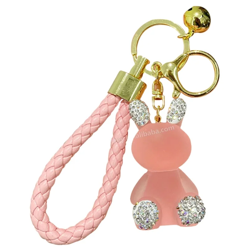 Cute Diamond Crystal Rabbit Keychain Charm Bear Pendant