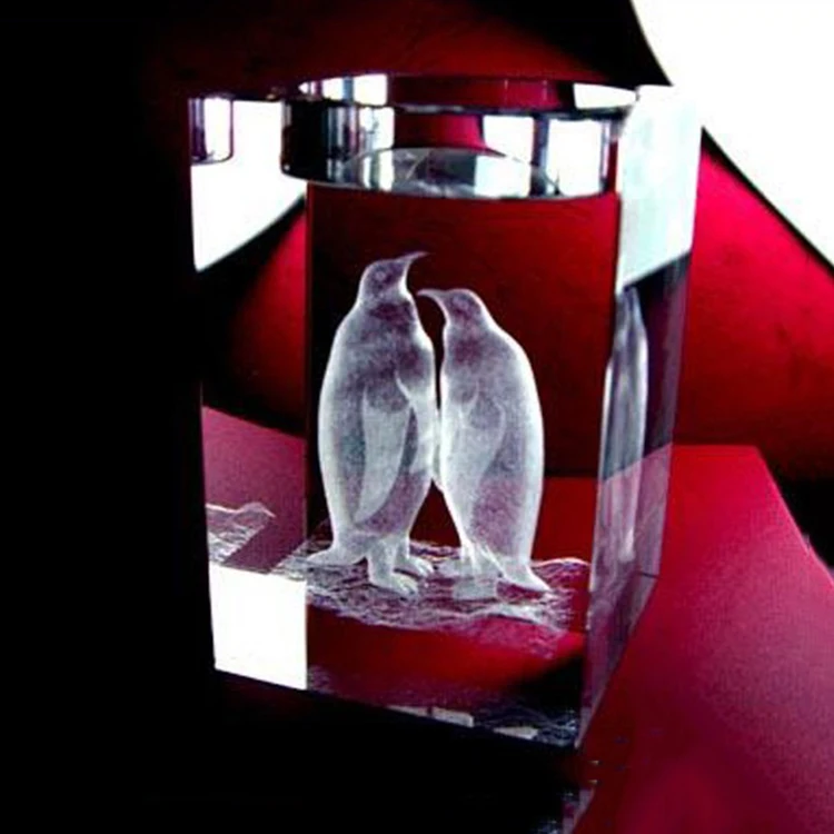 Wholesale Newest Custom Crystal Glass Holder 3d Laser Engraving Crystal Penguin