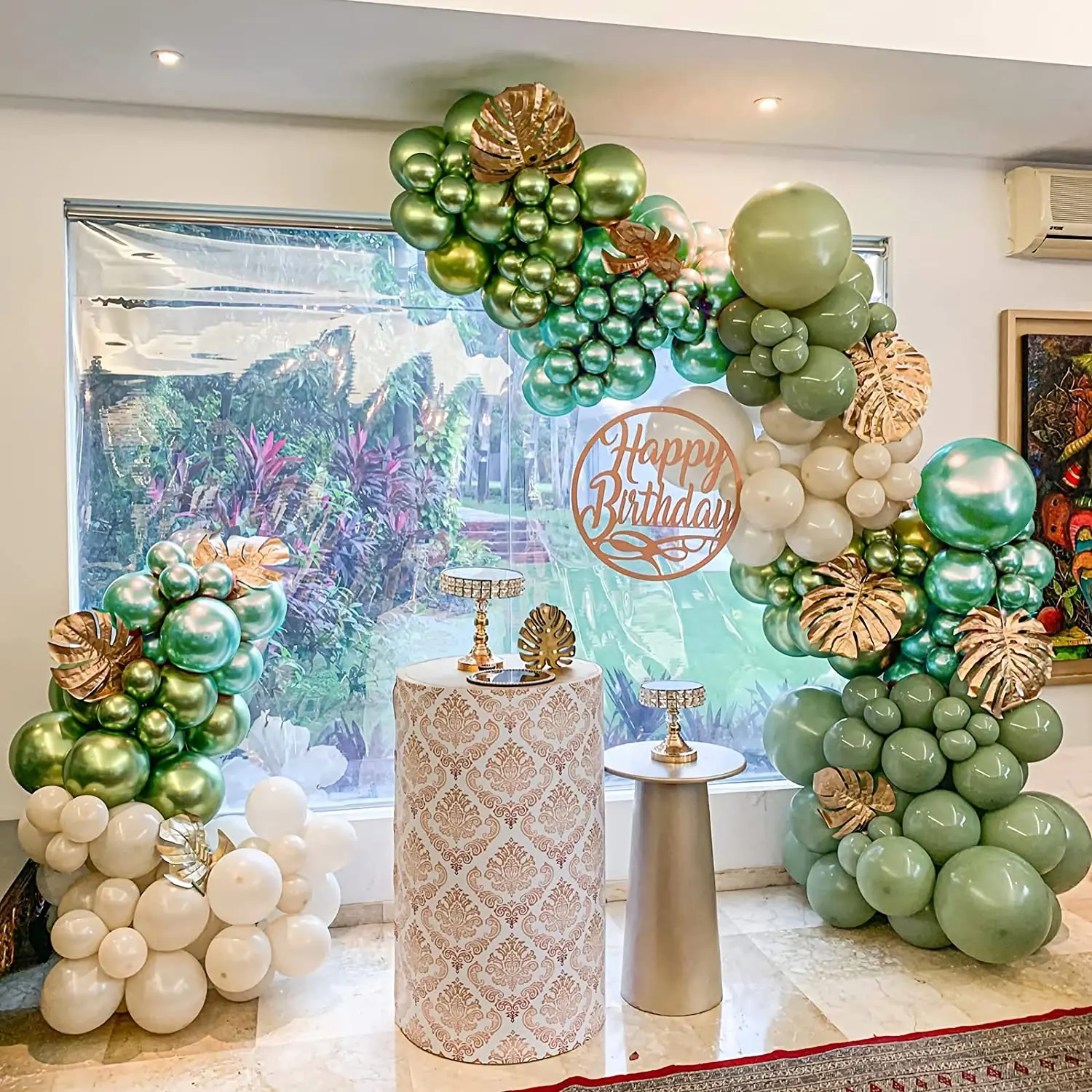 70 pezzi Palloncini Verde Oliva Bianco, Elio Verdi Salvia Oro Coriandoli Metallizzato Palloncini Lattice per Matrimonio Baby Shower Compleanno Laurea Feste Decorazione