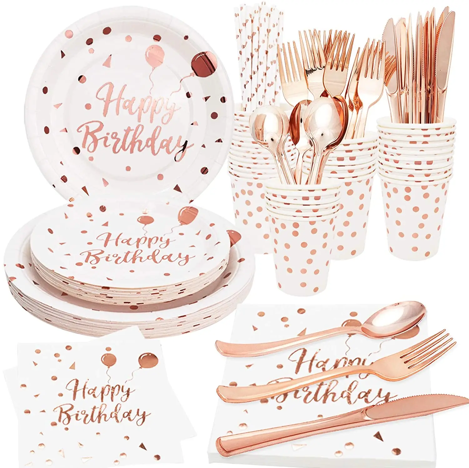 White And Rose Gold Party Supplies Serves Rose Gold Happy Birthday