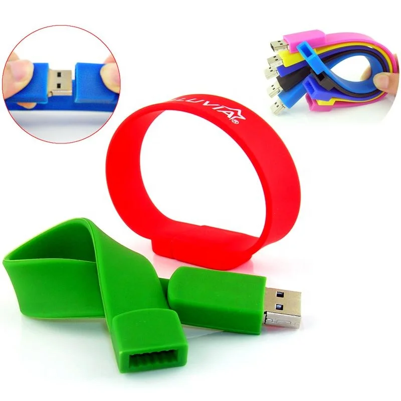 Cheap Custom Medical Silicone USB Flash Drive Bracelet Real Capacity 64gb 128gb Memory Stick Red Yellow Blue Rubber Wristbands
