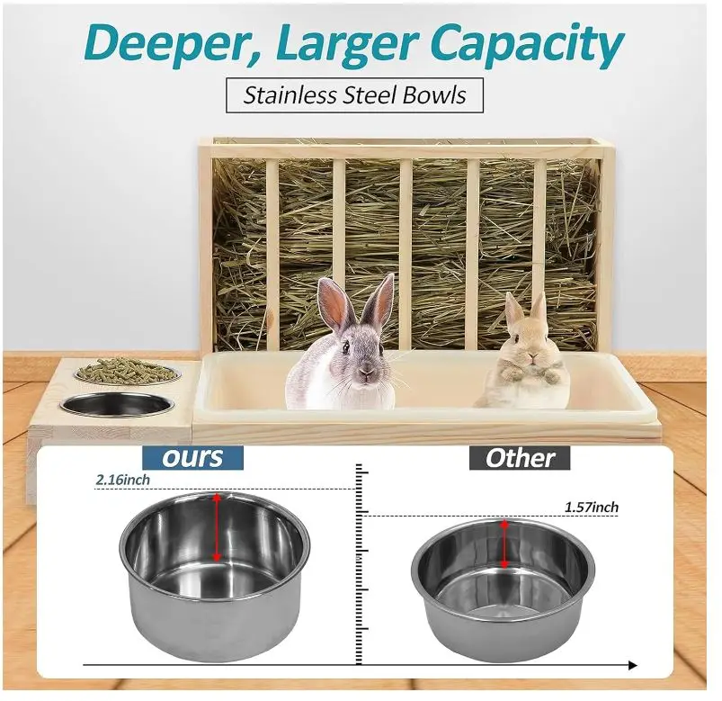 3 in 1 Rabbit Hay Feeder with Litter Box Wooden Bunny Hay Feeder Guinea Pig Holder Small Animal Hay Rack Chinchillas Hamster