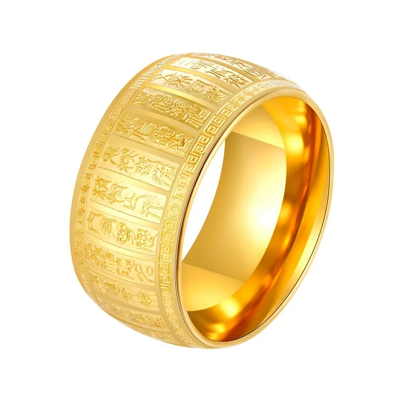 Buddhist gold stainless steel ring
