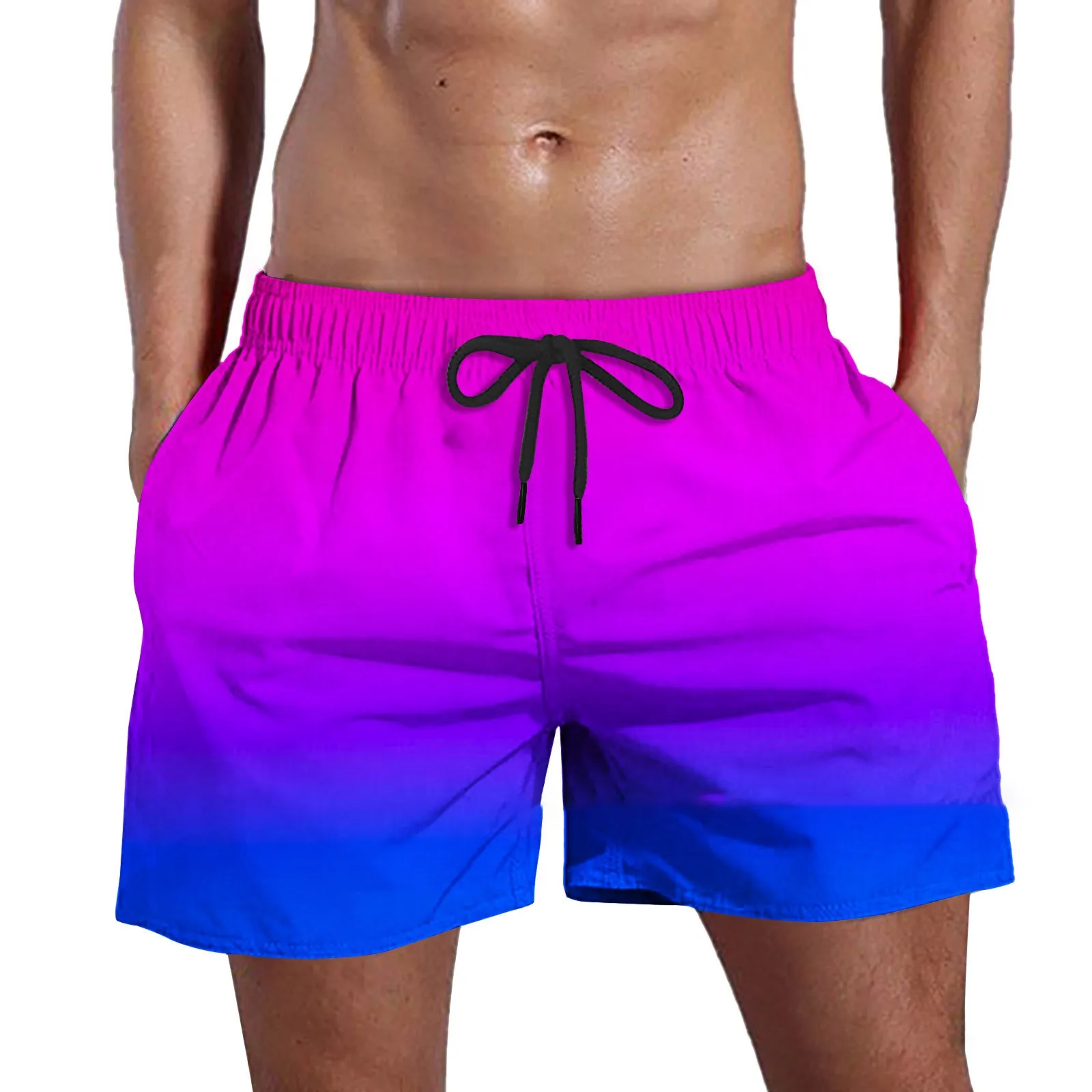 Custom Men's Gradient Swim Trunks Summer Quick Dry Water Resistance Pocket Beach Shor Hawaiian Shor Men Summer956_voghion.com