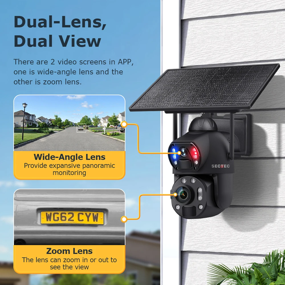 SECTEC 3K 36X Zoom 4G Camera IP66 Metal 10W Solar Panel 20000mAh Battery Dual Lens Laser Infrared Lamp 4G Solar Outdoor Camera