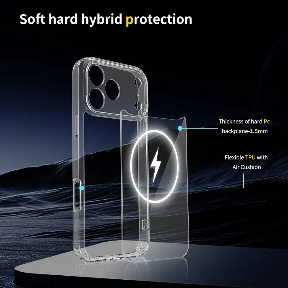 product 15mm thin clear transparent anti scratch mobile phone case for iphone 18 17 pro max individual buttons lens protection-4