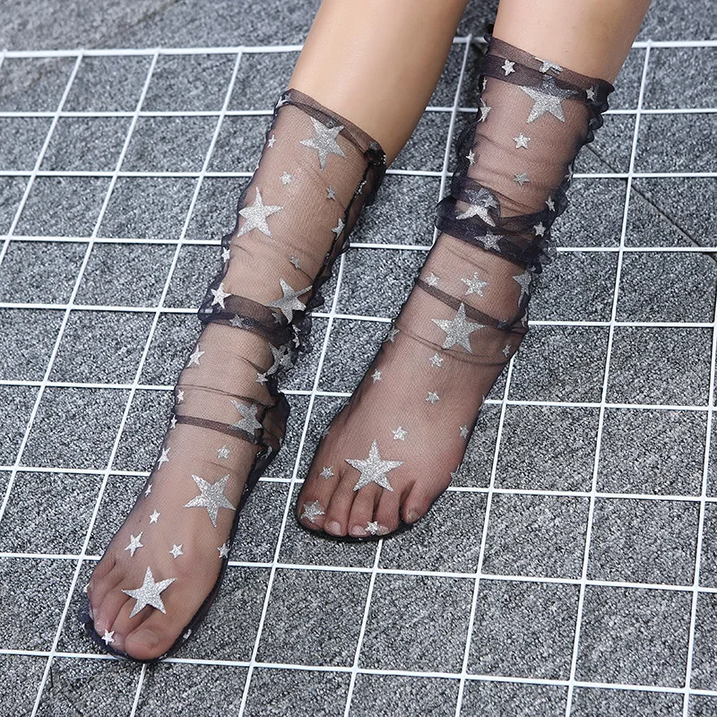 Fishnet Ankle Socks | Shry Summer Fashion Candy Color Thin Mesh Tulle Ankle  Socks Transparent Elastic Mesh Shiny Stars Moon Fishnet Socks 