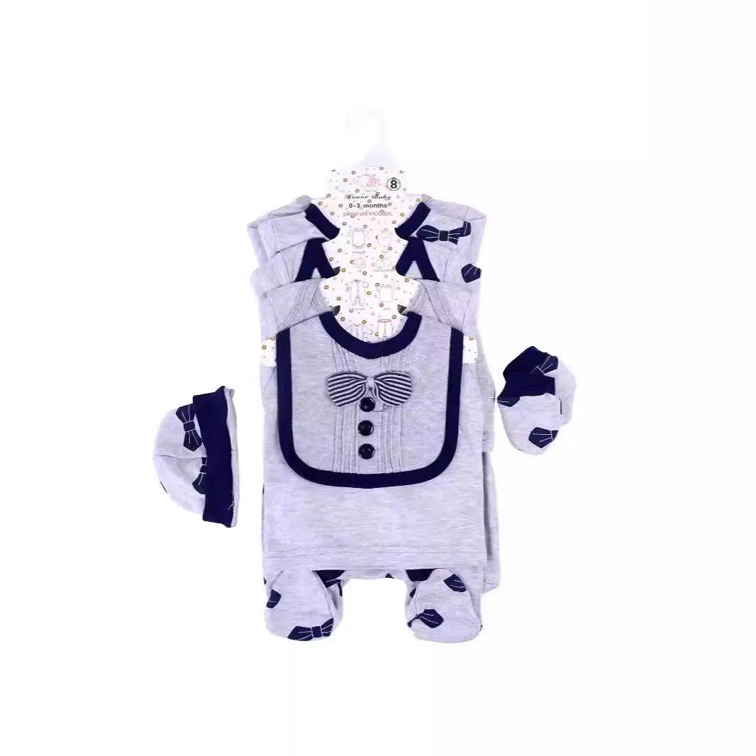 Оптовая Продажа с фабрики Детский комбинезон мультяшным принтом Подарочный комплект одежды 100% хлопковый из 8 предметов для новорожденных