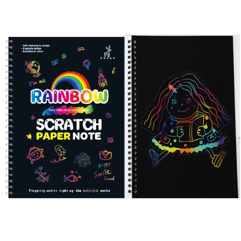 100PCS Rainbow Scratch Art Mini Notes With Wooden Stylus Scraping
