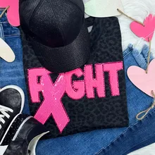 Factory Price Custom Ribbon Design Iron on Fight Letter Chenille Embroidery Patches Breast Cancer Embroidered Badges for Hat