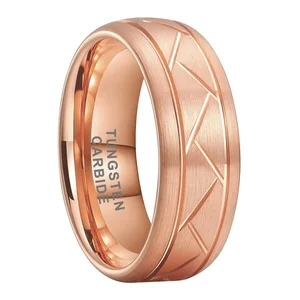 Coolstyle Jewelry Wholesale 8mm Domed Grooved Brushed Rose Gold Tungsten Ring for Men Women Fahion Wedding Band Comfort Fit