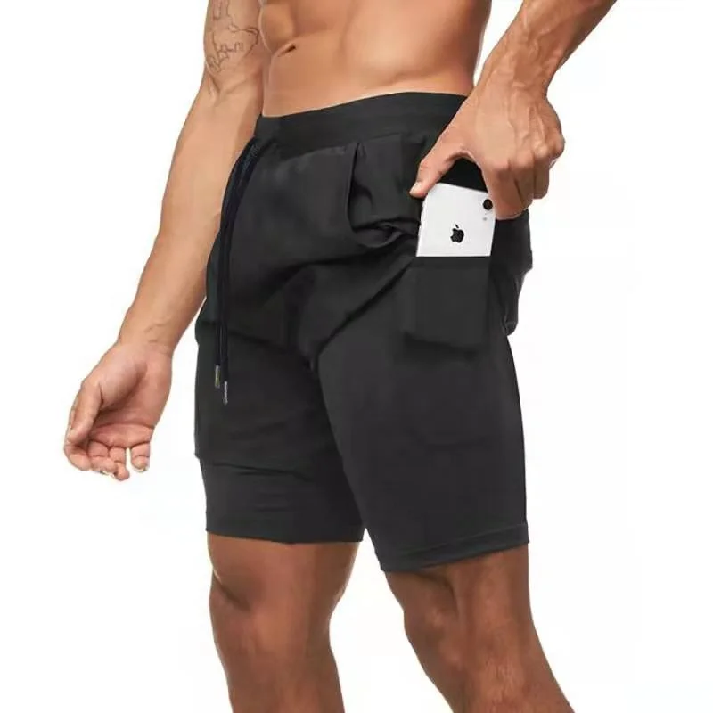 JL-0110C Quick Dry Nylon Workout Shorts Men Fitness Sports Double Layer Mesh Gym Shorts