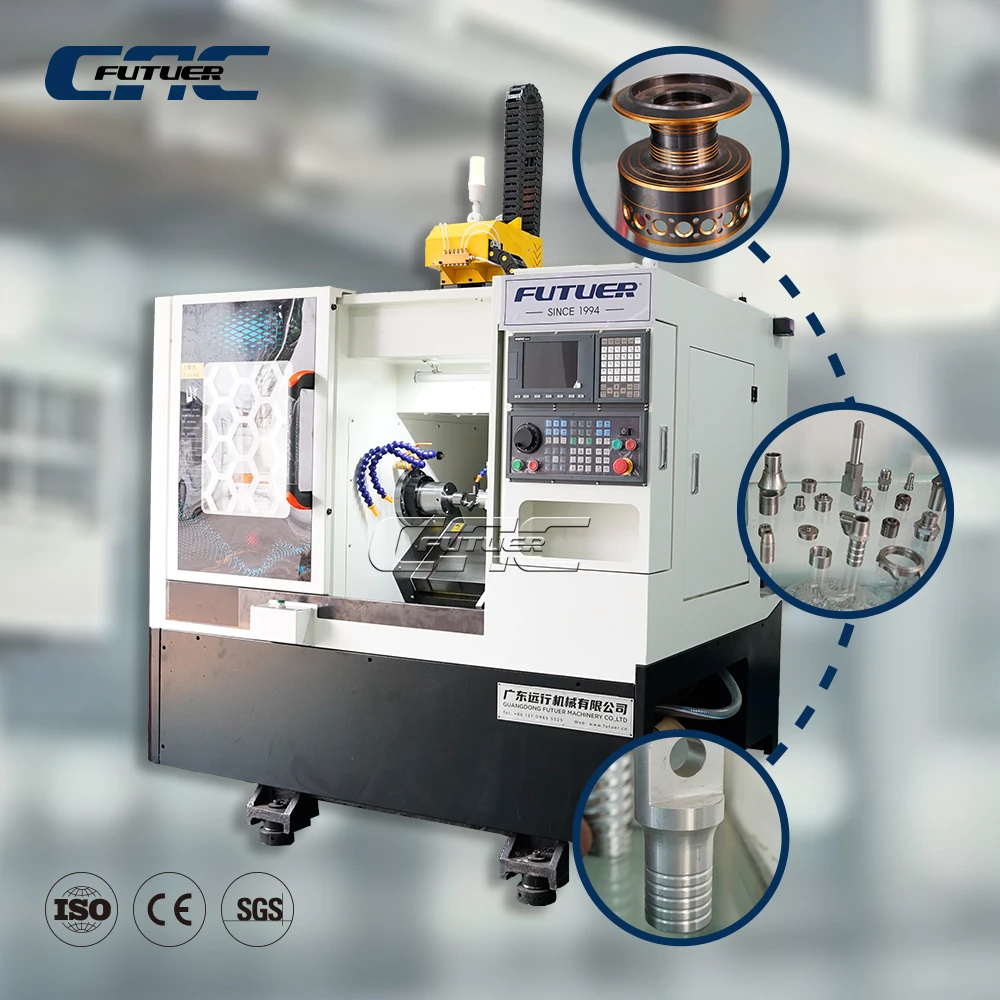 Precision Heavy Duty CNC Lathe with Slant Bed Servo Driven Spindle Dual Turret and Cooling System for Metal Machining