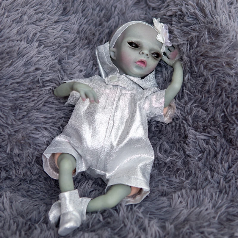 NPK 14inch Alien Reborn Baby Finished Doll As picture High Quality Detailed Handmade Painted Doll Collectible Blue Babies Alibaba