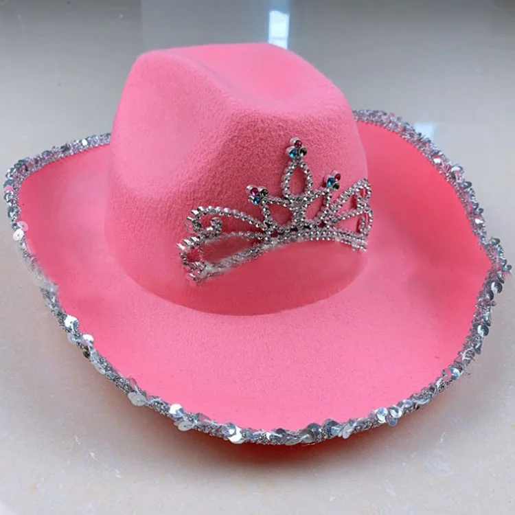 f-5868 westlichen stil rosa cowgirl hut leuchten cowboy hut frauen urlaub  party cowboyhut für großhandel