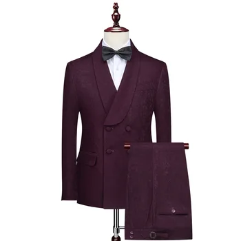 High-End Purple Snowflake Fabric Business Suit Quality Double-Breasted Slim-Fit Two-Piece Suit for Men