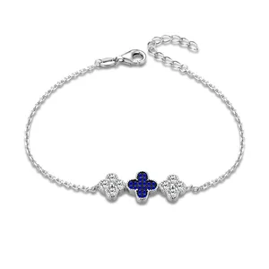 Customizable Four Leaf Clover Bracelet 925 Sterling Silver Cubic Zirconia Macrame Clover Bracelets