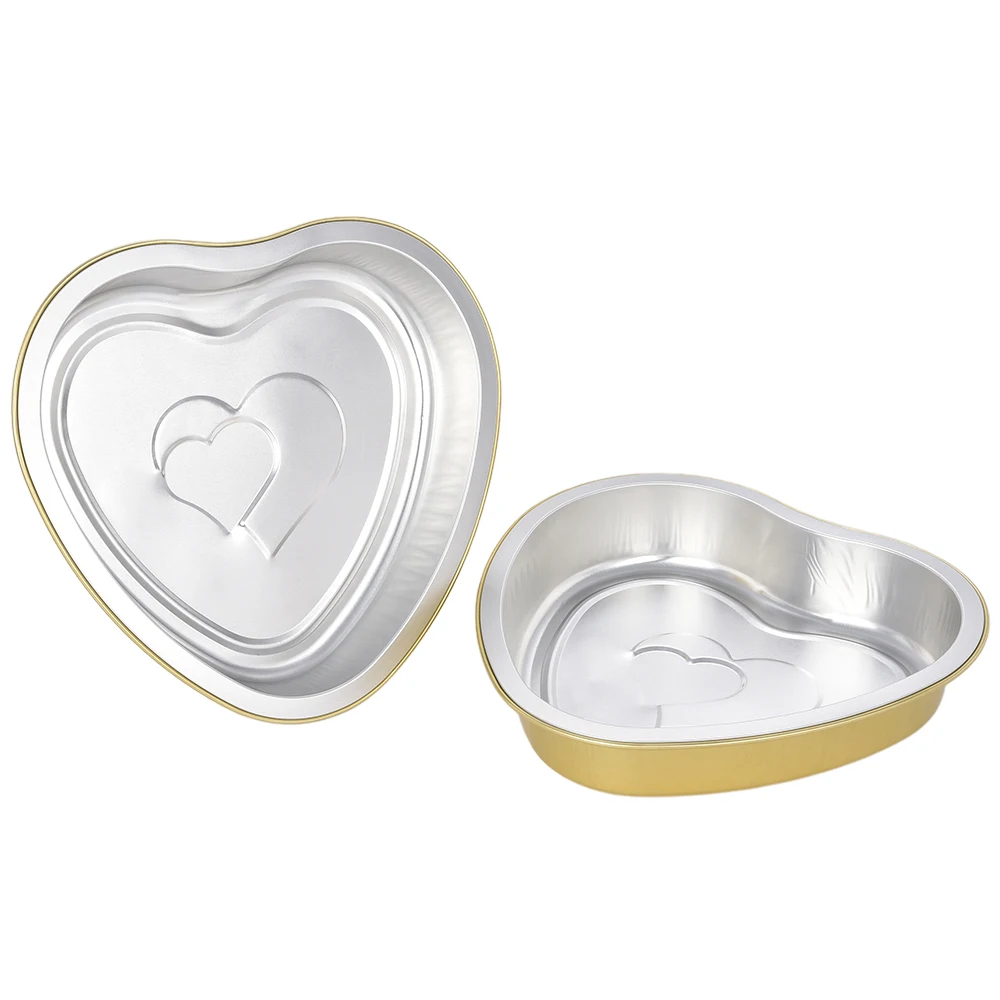X670 670Ml Eco-Friendly Heart Shape Gold Foil Pan Chocolate Candy Ice-cream Cake Cup Disposable Aluminum Foil Container