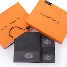 Ready stock Luxury 100% Cotton Gift Towels Set with logo embroidery grey color Christmas bath towel hand towel in gift box