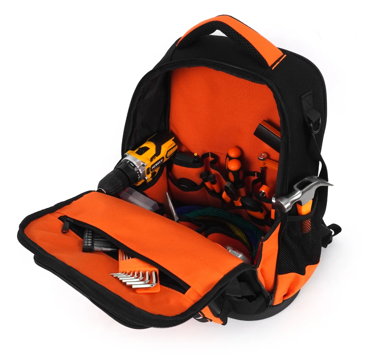 product outils avec fond rigide et sac a outils sac a outils avec sac a outils lourd avec plusieurs poches noir orange tool backpack-9