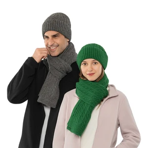 Roregal 2026 Autumn/Winter Fashion Warm Men Women Acrylic Scarf Hat Set Couple Knitted Hat Scarf Two Piece Set