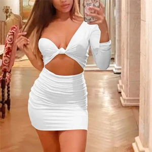 Custom Fashion Bandage Dress Sexy One Shoulder Pleated Hip Wrap Dress Night Club Dress