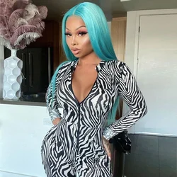 Fall 2021 Women Clothes One Piece Jumpsuits Sexy V Neck Zipper Long Sleeve Zebra Bodycon Jumpsuits
