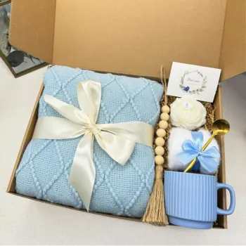 Custom Happy Birthday Care Package Get Well Soon Gift Box Set Baskets with Knitted Blanket Mug Peony Scented Candle for Women