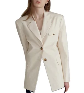 2026 Spring New Arrivals Women's European American Style Single Breasted Slim Fit Suit Jacket with Button Decoration Blazer