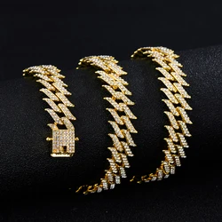 New 14mm Prong Full Paved Rhinestone Chokers Men Hip Hop Lecd Out Cuban Link Chains Necklace Women Fashion Charm Jewelry Gifts