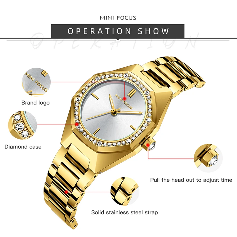 MINI FOCUS 0433 Women's Square Diamond Watch - Fashionable