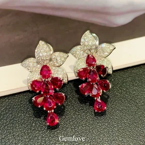 GEMLOVE 6.292CT Ruby & Lab Diamond Earrings - 14K/18K Gold Dubai Luxury Bridal Jewelry