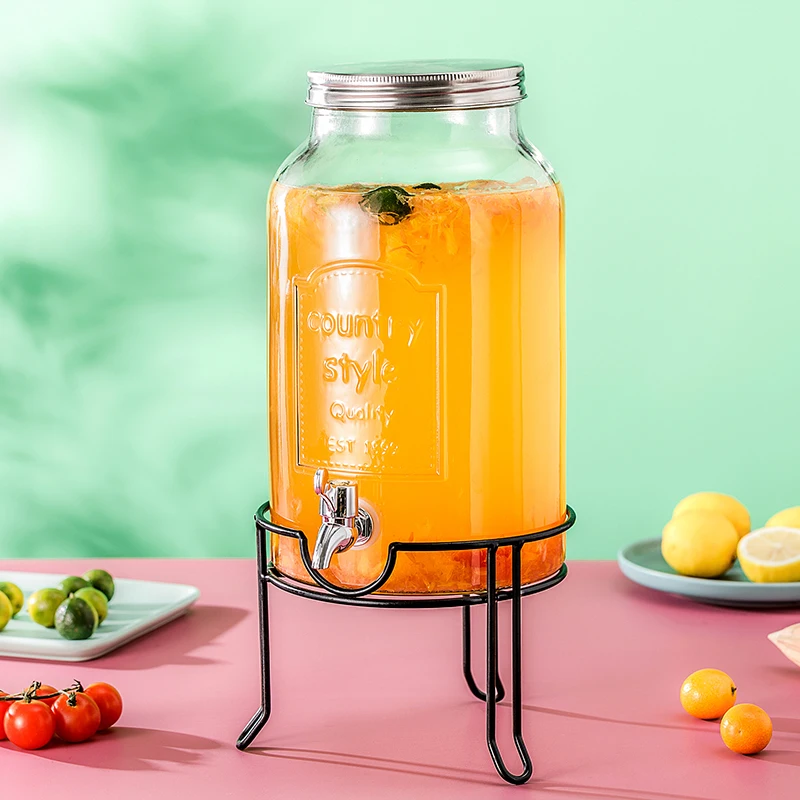 Distributeur De Boissons En Verre 4L Avec Robinet Anti-Fuite Inox - Fontaine à Boisson