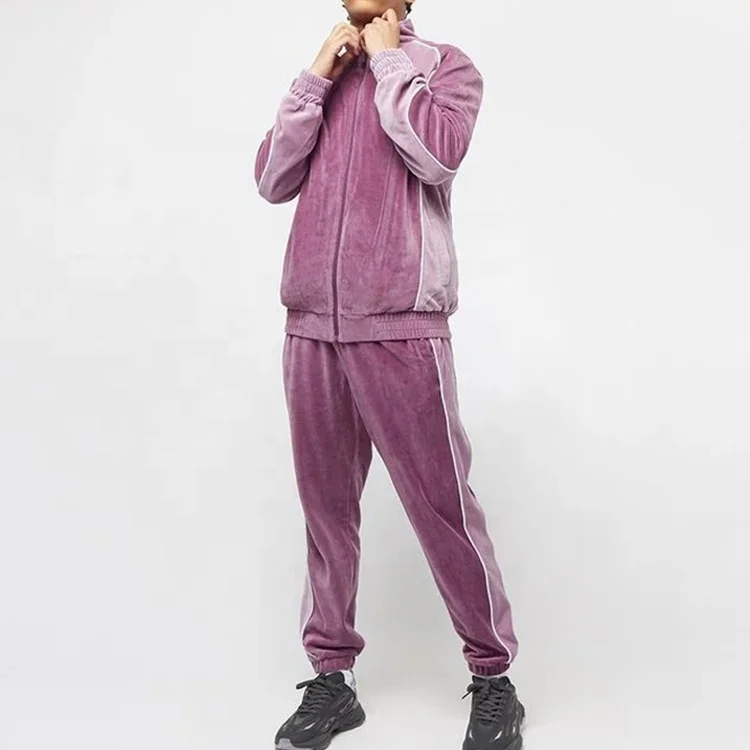 Hot Sale Stylish Men Official Custom Velour Tracksuits With Side Tape